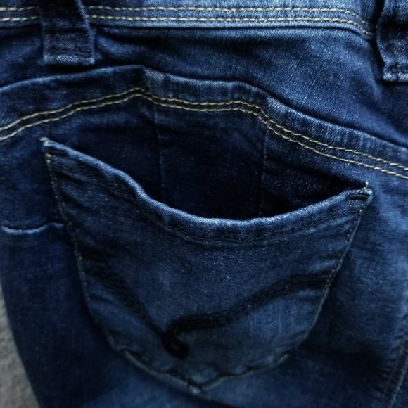 YMI Women's 7 Mid Rise Blue Distressed Skinny Jeans 27" 28.5" 9" - Picture 5 of 11